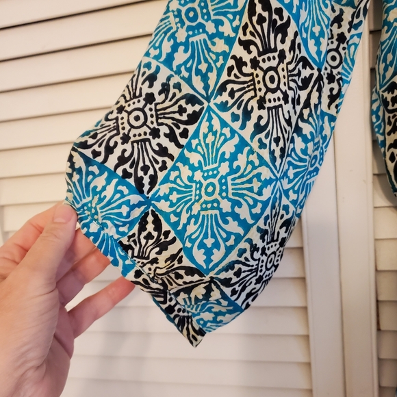 Tolani 100% Silk Deepa Mini Dress Turquoise Mosaic, Size Small - Picture 7 of 11